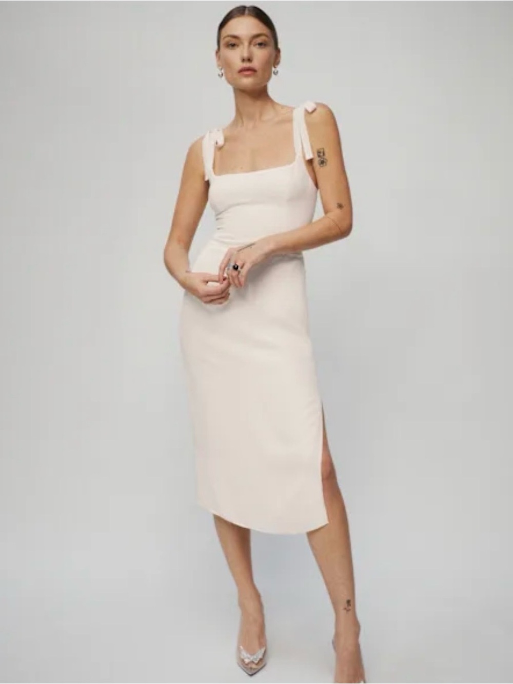 Reformation Cream Tie-Shoulder Midi Dress